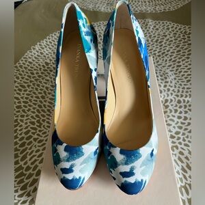 Ivanka Trump Blue and White Heels with Artistic Design